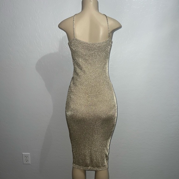 Gold Woven Midi Spaghetti Strap Dress size Large - Picture 3 of 4